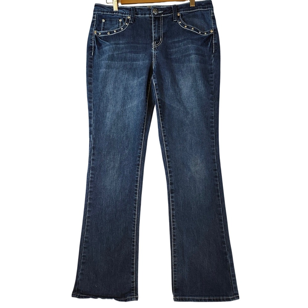 Earl Jeans Womens Dark Wash Embellished Bootcut Rhinestone Studded Jeans 32x30